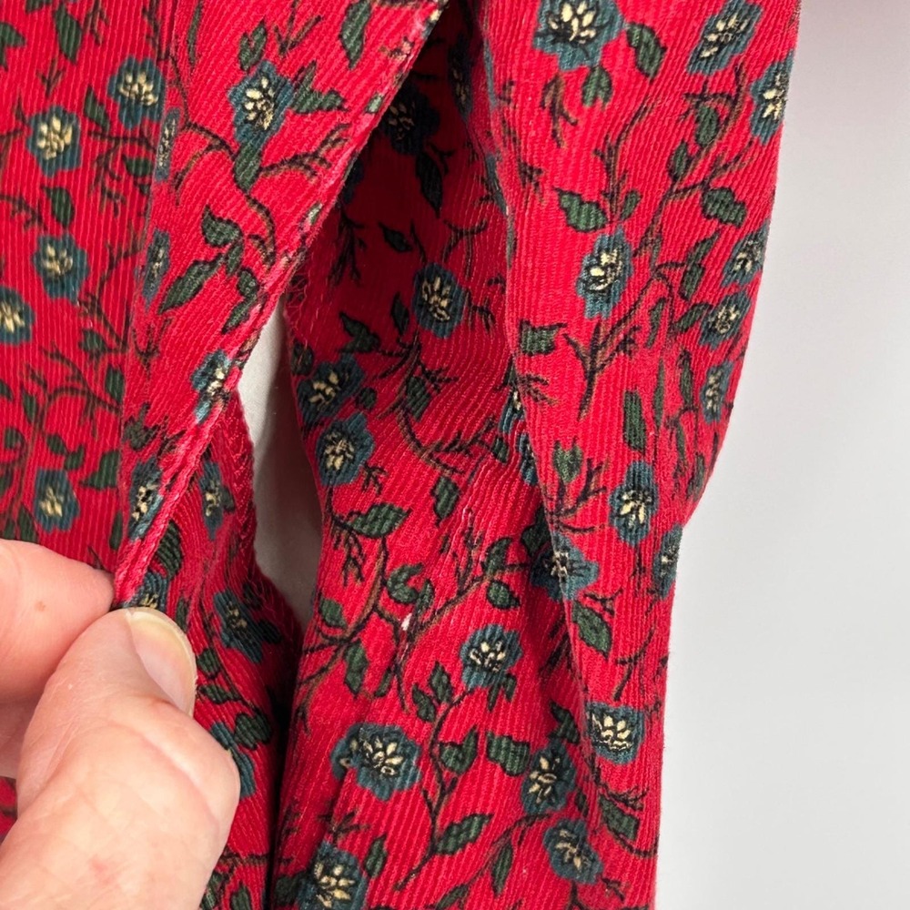 Eddie Bauer Corduroy Dress Women M Petite Red Floral Midi Prairie Cottagecore - Picture 6 of 12